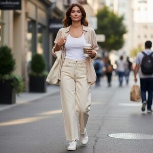 Zara Women's Cream Jeans Rough Cut Hem